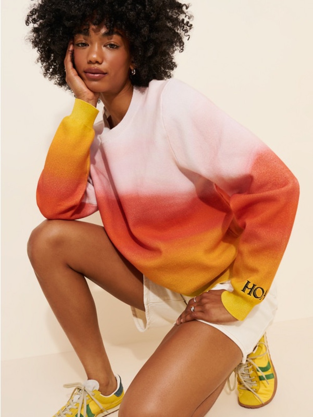 Ombre Crewneck Sweater in Pink, Orange & Yellow
